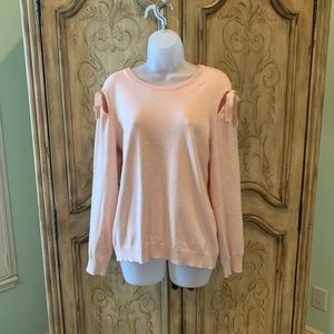 DKNY Sweater Pastel Pink With Cutouts And Bows Crewneck Size Large